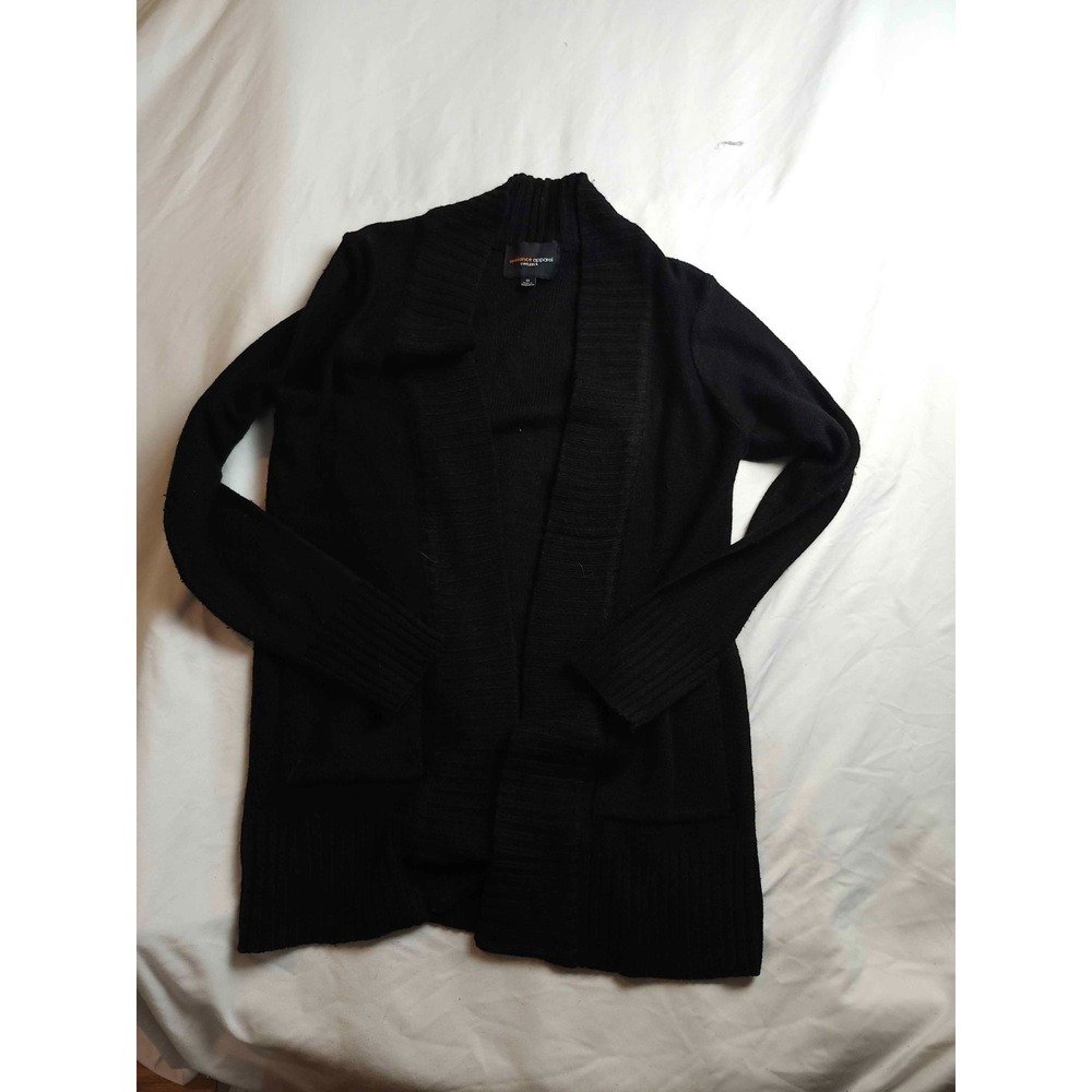 Ambiance Apparel Cardigan Sweater Womens Medium‎ Black Knit Open Front Pockets